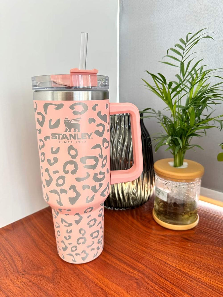 Pink Cheetah 40 Oz Hot Pink Glitter Tumbler With Handle Stanley 